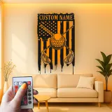 Enseigne de golf personnalisée pour man cave | Décoration murale en métal sur mesure avec LED | Cadeau patriote pour golfeur