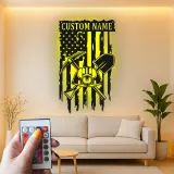Personalized Firefighter LED Sign | Custom Metal Wall Art with Name | Patriotic Fireman Decor for Station & Home