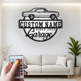 Insegna in metallo LED personalizzata per garage con auto muscolare regalo per appassionati di auto decorazione man cave 1
