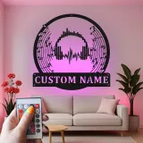 Personalized DJ LED Sign | Custom Metal Headphones Wall Art | Soundwave Music Studio Decor | Audio Wave Gift for Musicians