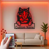 Décoration murale en métal personnalisée en forme de silhouette de chat avec rétroéclairage LED - Cadeau pour les amoureux des animaux - Décor de salon