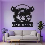 Insegna palestra personalizzata con LED | Arte da parete in metallo per sollevamento pesi | Arredo fitness su misura per home gym o studio