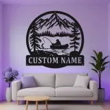 Insegna da pesca personalizzata con LED | Insegna in metallo personalizzata | Decorazione per casa al lago per pescatori | Regalo per appassionati di pesca