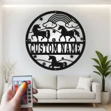 Custom Unicorn and Rainbow Led Light Metal Wall Art Personalized Gift for Kids Nursery Room Decor