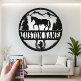 Panneau personnalisé avec nom de cheval | Décoration murale en métal LED pour ranch et maison | Cadeau équestre sur mesure