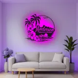 Insegna in metallo personalizzata con luce LED per casa al mare - Regalo personalizzato per ritiri costieri e decorazione tropicale