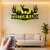 Cartel de metal personalizado con luz LED de asta de ciervo Regalo personalizado para cazadores Decoración de cabaña rústica 1