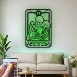 Gothic Skeleton Lovers Tarot-Kartenschild | Personalisierte LED Metall-Wandkunst | Romantische Totenkopf-Paar-Dekoration | Individuelles Jubiläumsgeschenk
