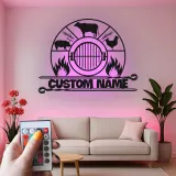 Cartel BBQ de Granja Personalizado | Decoración Mural de Metal LED para Rancheros | Regalo de Decoración para Parrilla Personalizado | Placa de Cocina de Establo