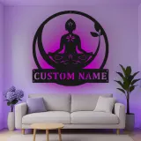 Custom Yoga Meditation Led Light Metal Wall Art Zen Gift for Yoga Lovers Peaceful Home Decor