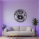 Panneau en métal pour bébé panda personnalisé | Décor de nursery LED personnalisé | Panneau avec couronne florale | Cadeau mignon pour chambre d'enfant