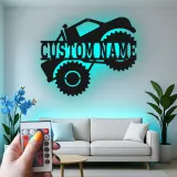 Insegna LED Monster Truck Personalizzata | Arte in Metallo Personalizzata | Decorazione Stanza dei Ragazzi e Regalo Fuoristrada | Targa Illuminata