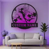 Décoration murale en métal personnalisée Fée avec Fleurs et Rétroéclairage - Cadeau Enchanteur pour Chambre ou Décor de Jardin