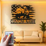 Personalized Moose Metal Sign with LED | Rustic Cabin & Lodge Wall Art | Custom American Flag Wildlife Decor for Hunters