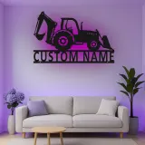 Custom Backhoe Tractor Led Light Metal Wall Art Personalized Gift for Construction Enthusiast Garage or Office Decor