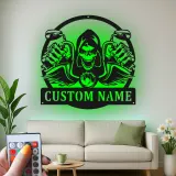 Plaque en métal Faucheuse à moto | Décoration murale LED personnalisée | Plaque motard sur mesure pour garage et man cave