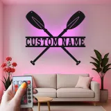 Cartel LED de remos de kayak personalizado | Decoración de casa de lago personalizada | Arte mural de remos cruzados | Regalo de aventura al aire libre