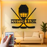 Enseigne personnalisée de hockey | Décoration murale LED en métal pour salle de jeux | Cadeau personnalisé pour joueur de hockey, garçons et fans