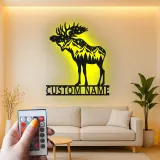 Panneau en métal personnalisé Élan | Décoration murale en métal LED personnalisée | Décor de cabane rustique pour amoureux de la nature