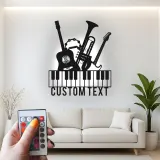 Insegna per Studio Musicale Personalizzata | Arte in Metallo LED per Musicisti | Decorazione Silhouette Strumenti Personalizzati | Regalo per Chitarra, Pianoforte, Tromba