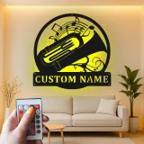 Insegna in metallo personalizzata con tuba LED - Regalo per musicisti - Decorazione per amanti della musica