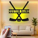 Panneau LED hockey personnalisé | Décoration murale en métal personnalisée | Déco salle de jeux et chambre ado | Cadeau pour joueur de hockey