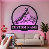 Praying Mantis LED Metal Art | Custom Name Sign for Garden Lovers | Realistic Insect Wall Decor