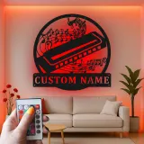 Enseigne harmonica personnalisée en métal | Décoration murale musicale LED pour studio | Plaque musicien personnalisée avec notes de musique
