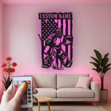 Cartel personalizado de portero de hockey | Decoración mural LED de metal personalizada | Decoración patriótica para cueva del hombre para aficionados al hockey