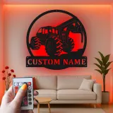 Cartel de metal personalizado para skidder | Arte mural de metal LED para cabaña | Regalo personalizado para leñadores y decoración forestal