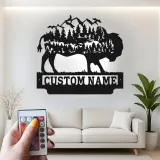 Insegna in metallo LED personalizzata con bufalo e wilderness - Regalo per amanti della natura, decorazione per cabin rustica