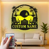 Décoration murale en métal personnalisée coucher de soleil sur la plage avec rétroéclairage LED cadeau pour couples décoration de patio ou salon