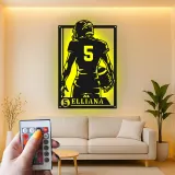 Personalized Football Player Metal Wall Art | Custom LED Sign with Name & Number | Teen Room Decor | Athlete Gift