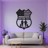Police Officer & K9 Unit LED Sign | Personalized Law Enforcement Metal Art | Custom American Flag Shield | Police Officer Gift