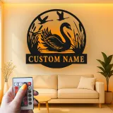 Insegna in metallo LED personalizzata con cigno, regalo per amanti della natura per decorare la camera da letto o il soggiorno