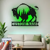 Insegna in metallo personalizzata con silhouette di bisonte retroilluminata LED regalo per amanti della fauna selvatica decorazione rustica per la casa