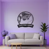 Panneau de pêche personnalisé avec LED | Décoration murale en métal sur mesure | Plaque au nom du pêcheur pour maison de lac et chalet
