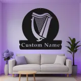 Enseigne LED personnalisée en forme de harpe | Décoration murale en métal sur mesure pour bar à domicile et pub | Plaque prénom pour musicien | Décor de bar inspiré de l’Irlande