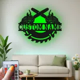 Insegna in metallo personalizzata con luce LED a forma di motosega e lama di sega, regalo unico per falegnami