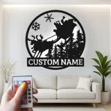 Cartel de metal personalizado de trineo de Santa | Arte mural navideño LED | Decoración navideña personalizada para el hogar | Silueta de reno con nombre