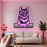 Insegna in metallo personalizzata con luce LED per gatti - Regalo per amanti dei gatti, decorazione per soggiorno o camera da letto