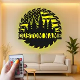 Personalized Saw Blade Metal Sign | Forest & Flag LED Wall Art | Custom Name Cabin Decor | Outdoorsman Gift for Him