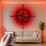 Insegna LED Personalizzata con Bussola Nautica | Insegna in Metallo con Ancora | Decorazione Costiera per Casa e Barca