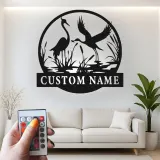 Décoration murale en métal personnalisée avec silhouette de grue et rétroéclairage LED - Cadeau pour les amoureux de la nature, décoration pour chambre ou salon