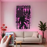 Custom Bigfoot American Flag Led Light Metal Wall Art Unique Gift for Outdoor Enthusiasts Rustic Cabin Decor