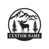 Panneau en métal personnalisé avec élan | Décoration murale LED pour chalet | Cadeau rustique de lodge et de chasseur