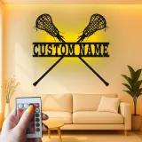 Personalized Lacrosse Sign | LED Metal Wall Art | Custom Name Decor for Player Bedroom | Sports Gift