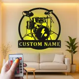 Insegna in metallo LED a forma di set di tamburi personalizzata Regalo per musicisti Decorazione per studio musicale o camera da letto