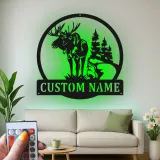 Panneau en métal personnalisé avec élan et lumières LED | Art mural personnalisé pour cabane | Décoration rustique de forêt et de faune | Cadeau pour chalet de chasseur