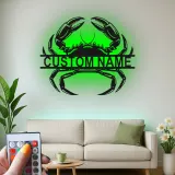 Cartel de metal personalizado de cangrejo con luz LED, regalo de casa de playa costero, decoración para amantes del océano